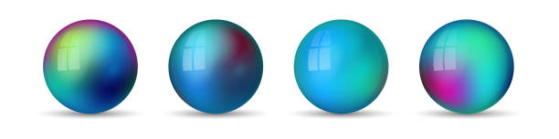 istock Set with glass colorful balls. Glossy realistic ball, 3D abstract vector illustration highlighted on a white background. Big metal bubble with shadow 2158686943