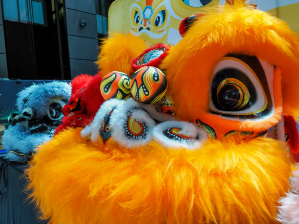 istock Chinese Lion Head in vibrant orange color on display 2158689571
