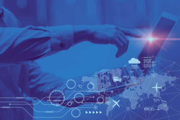 istock Digital Technology Global Management in Logistic Industry Concept. Shipping Import Export Cargo Tracking Connectivity Background. 2158689667
