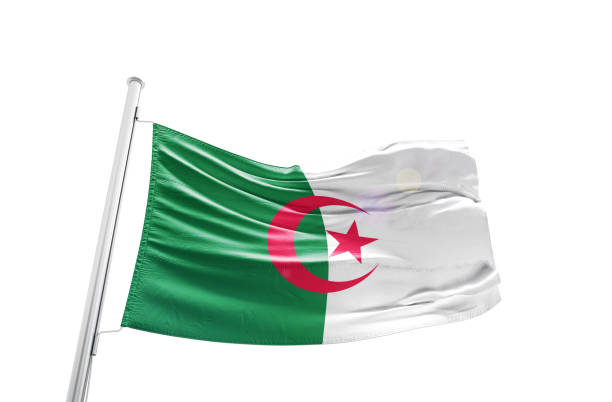 istock Algeria flag waving mast on white background with clipping path. 2158691879