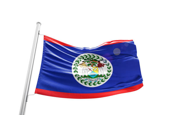 Belize flag waving mast on white background with clipping path.