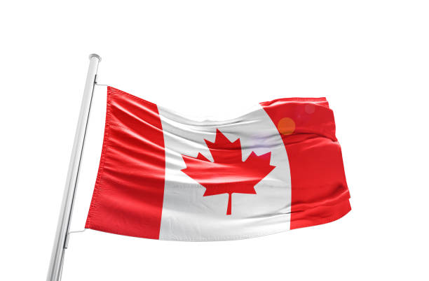 istock Canada flag waving mast on white background with clipping path. 2158691983