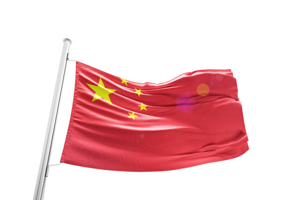 istock China flag waving mast on white background with clipping path. 2158691993