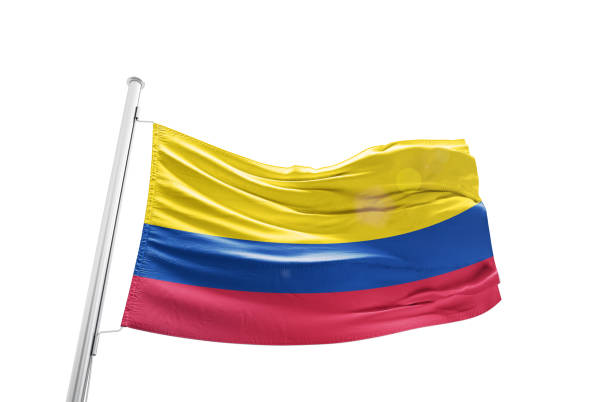 Colombia flag waving mast on white background with clipping path.