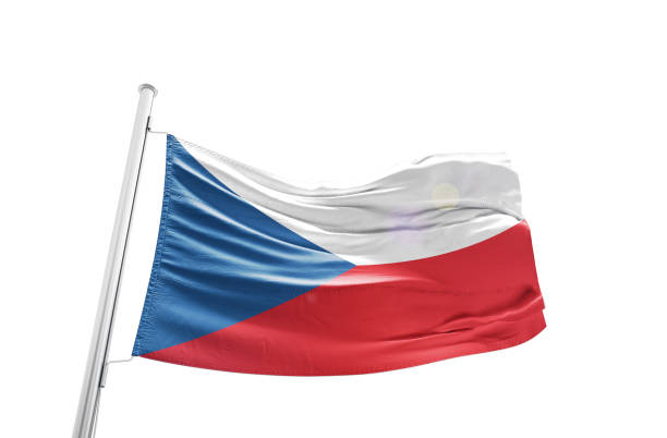 istock Czech Republic flag waving mast on white background with clipping path. 2158692023