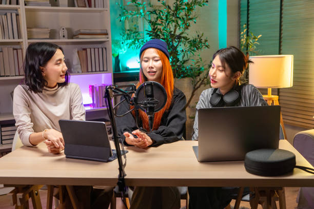 istock Group of woman talking on podcast 2158692358