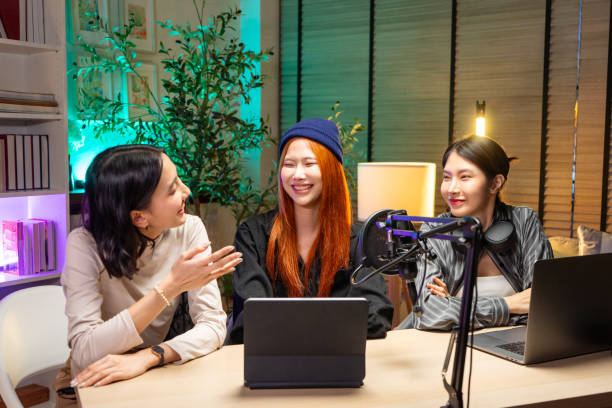 istock Group of woman talking on podcast 2158692370