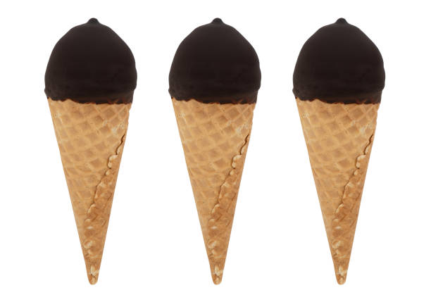 istock Ice cream scoops dipped in chocolate in waffle cones isolated on white background. Ice cream isolated. 2158694943