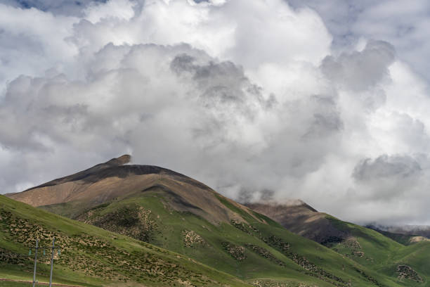 Highland mountain meadow in cloudy weather