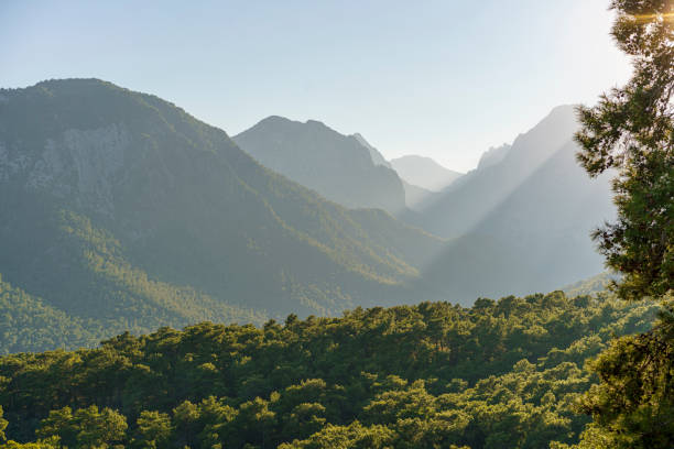 Sunset over mountain ranges and peaks, Antalya, Turkiye