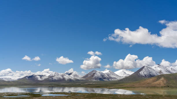 istock Plateau meadow and lake under blue sky and white clouds 2158699143