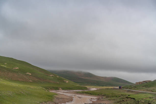 Plateau landscape and meadow on a cloudy day