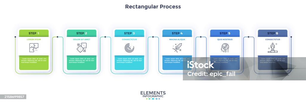 Process Diagram With Six Paper White Rectangular Elements Or Cards ...