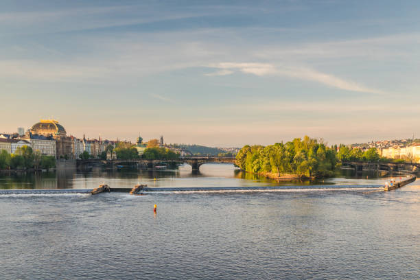 istock Vltava river in Prague with historical buildings at morning. 2158702510