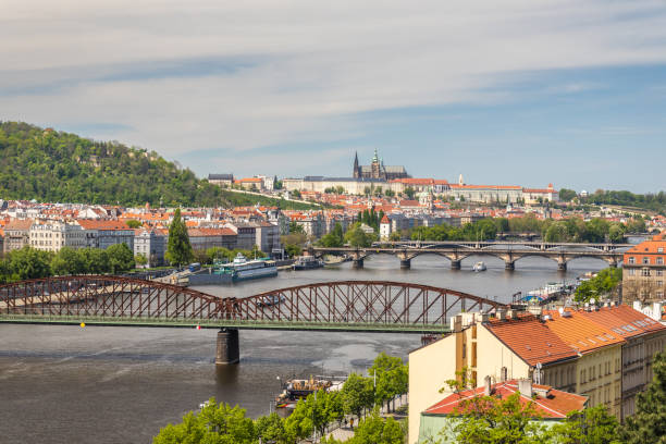 istock View of the Vltava River with Prague Castle on background. 2158702572