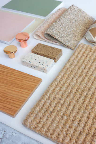 istock Eclectic Interior Design Material Sample Board with Fabrics, Terrazzo, Wood, and Ceramic Tiles for Home Decoration Mood Board Concept 2158702934