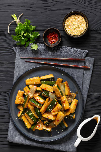istock Japanese Hibachi Zucchini on a plate, top view 2158707050