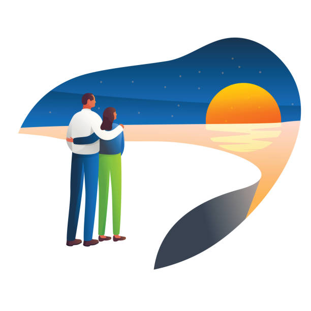 istock Enjoying Retirement, Senior Couple Watching Sunset Concept Vector Illustration 2158710886