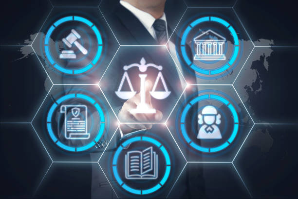 istock Lawyer with legal advice concept on virtual screen 2158717541