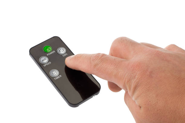 istock Finger Touching Air Conditioner Remote 2158717930