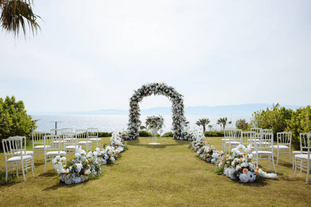 istock Beautiful wedding arch on the beach 2158725166