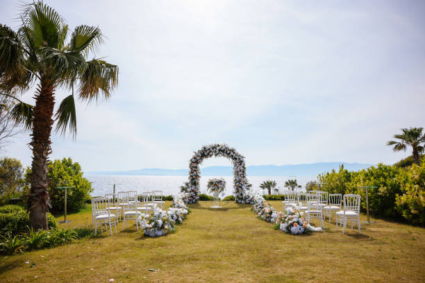 istock Beautiful wedding arch on the beach 2158725215
