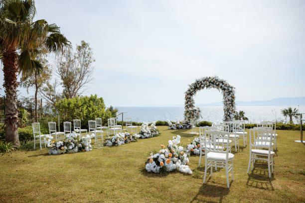 istock Beautiful wedding arch on the beach 2158725360