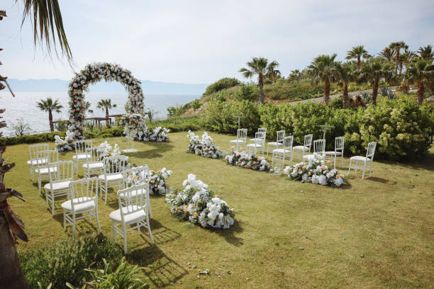 istock Beautiful wedding arch on the beach 2158726699