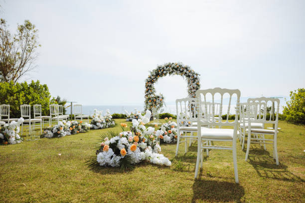 istock Beautiful wedding arch on the beach 2158727357