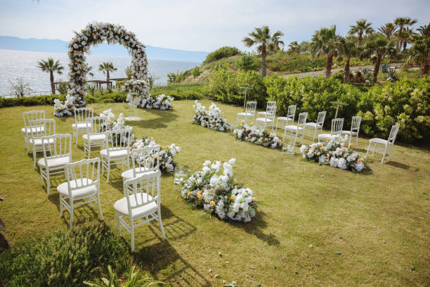 istock Beautiful wedding arch on the beach 2158727498