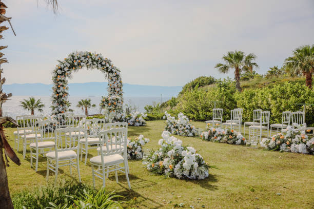 istock Beautiful wedding arch on the beach 2158727704