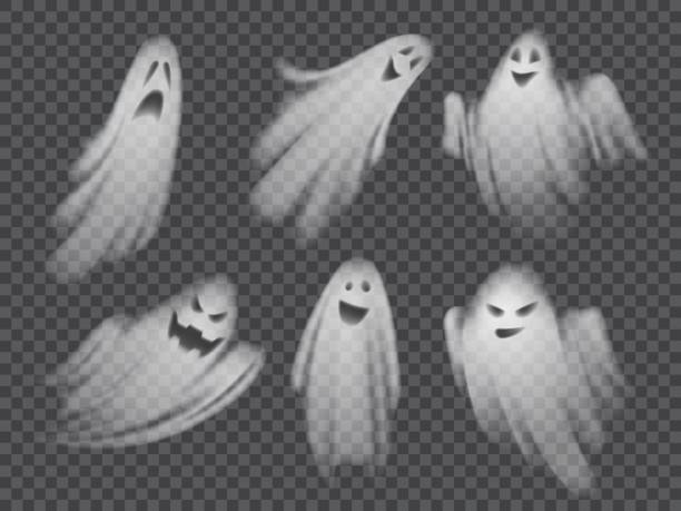 illustrations, cliparts, dessins animés et icônes de fantômes d’halloween effrayants réalistes, ensemble de vecteurs 3d - fantôme