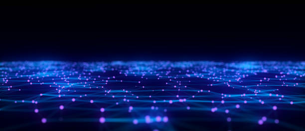 istock Color abstract wave background with dots and lines moving in space. Technology illustration. Futuristic modern dynamic wave. 3d rendering. 2158727965