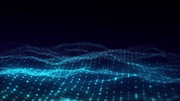 istock Color abstract wave background with dots and lines moving in space. Technology illustration. Futuristic modern dynamic wave. 3d rendering. 2158728151