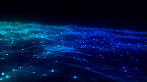istock Color abstract wave background with dots and lines moving in space. Technology illustration. Futuristic modern dynamic wave. 3d rendering. 2158728202