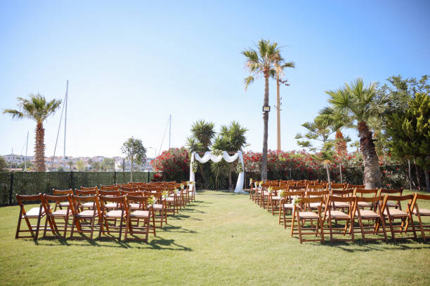 istock Beautiful wedding arch on the beach 2158728468