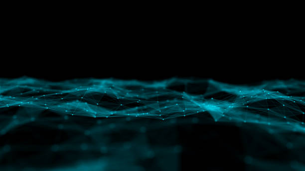 istock Color abstract wave background with dots and lines moving in space. Technology illustration. Futuristic modern dynamic wave. 3d rendering. 2158728572