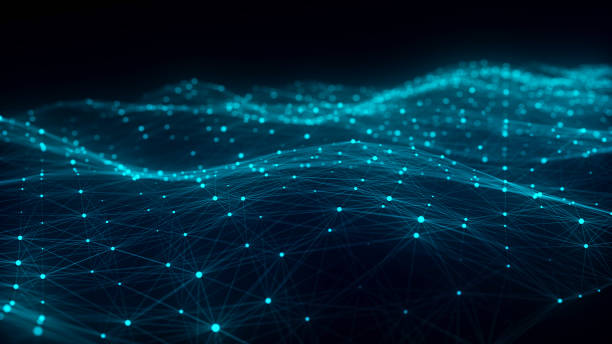 istock Color abstract wave background with dots and lines moving in space. Technology illustration. Futuristic modern dynamic wave. 3d rendering. 2158729136