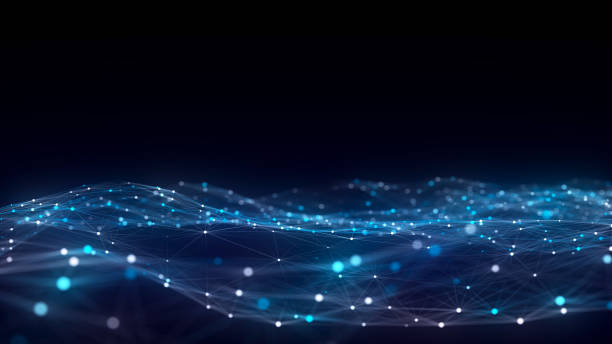 istock Color abstract wave background with dots and lines moving in space. Technology illustration. Futuristic modern dynamic wave. 3d rendering. 2158729174