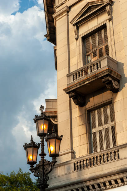Street light on background of building