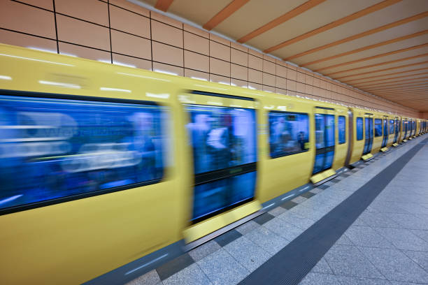 The interior of the U-bahn metro station Weberwiese, located at Karl-Marx-Allee Avenue in the Friedrichshain district, Berlin.