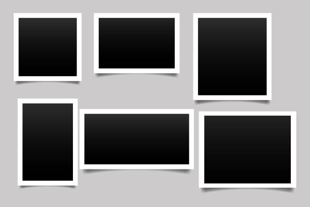 stockillustraties, clipart, cartoons en iconen met set empty white photo frame. realistic horizontal photo card frame mockup - karton fotos