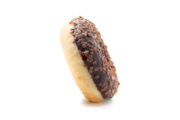 Side view of Chocolate donut on white background