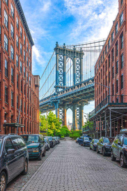 The historic Manhattan Bridge seen from Brooklyn