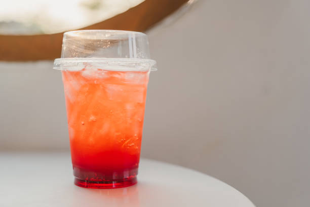 istock Strawberry soda water is placed on a table in a cafe. 2158768574