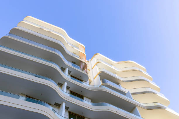 istock Brand new, modern apartment building, low anglew view, background with copy space 2158770545