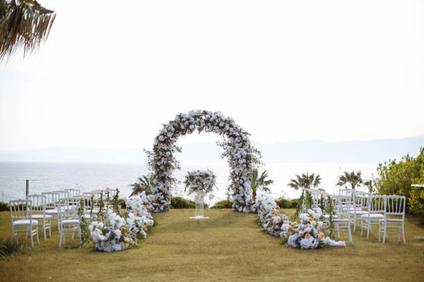istock Beautiful wedding arch on the beach 2158776206