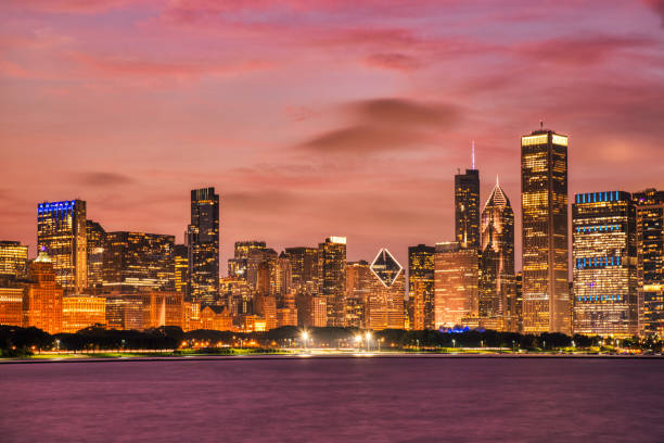 istock Chicago Skyline at Sunset over the Lake Michigan 2158778015
