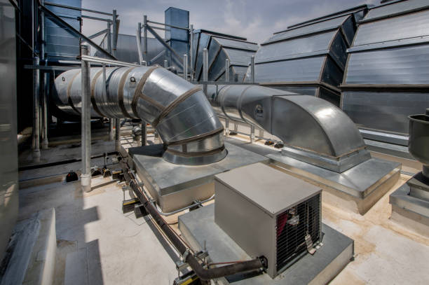 istock Air Ducts and Water Pipes for Rooftop HVAC 2158778051
