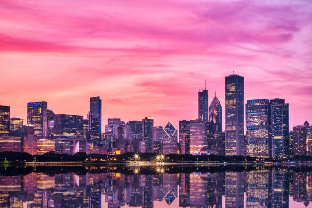 istock Chicago Skyline at Sunset over the Lake Michigan 2158778197